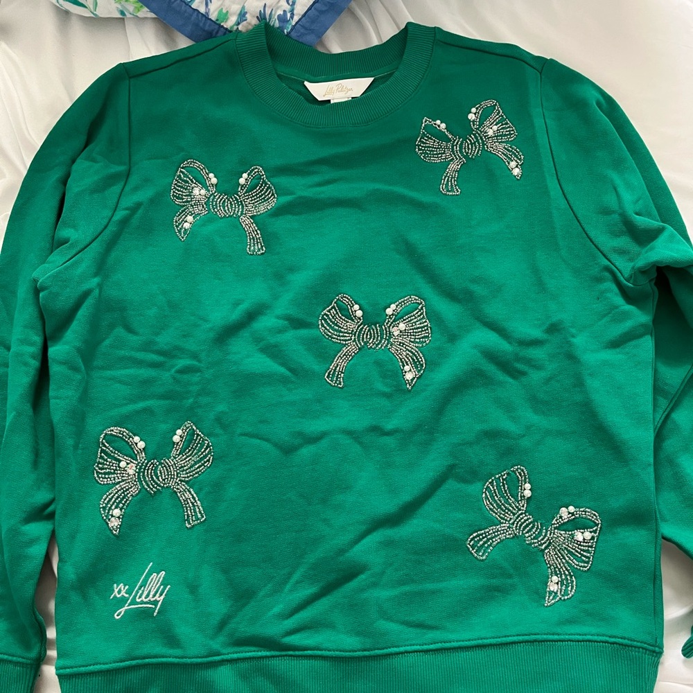 Lilly Pulitzer Green Sweater with Bow Detail